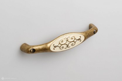 Art Deco мебельная ручка-скоба 128 мм бронза с кремовой эмалью