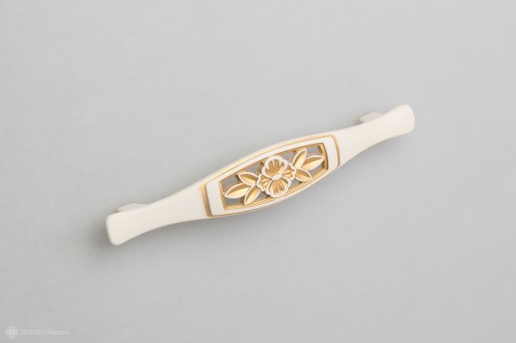 FS129 мебельная ручка-скоба 128 мм золото прованс с жемчужно-белой матовой патиной