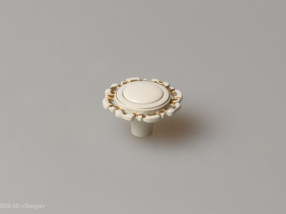 FB033 Мебельная ручка-кнопка, золото прованс со вставкой топленое молоко