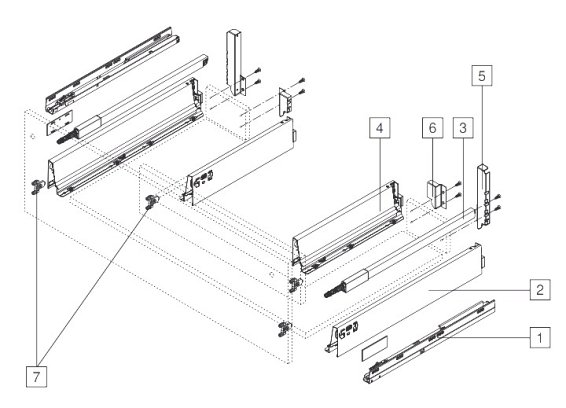 Ящик под мойку TANDEMBOX antaro с TIP-ON BLUMOTION (высота C 192, глубина 500 мм, вес ящика до 20 кг), крепление под саморезы, черный